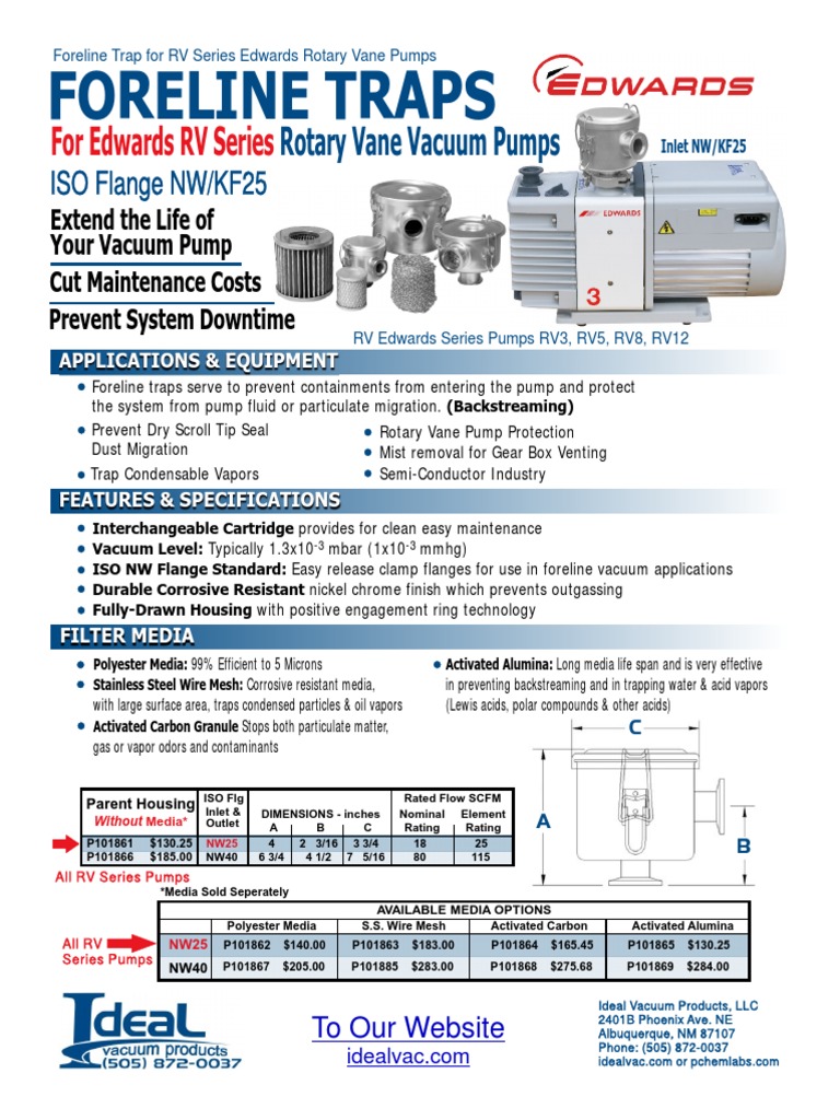 Foreline Traps for Edwards RV Pumps | PDF | Vacuum | Pump
