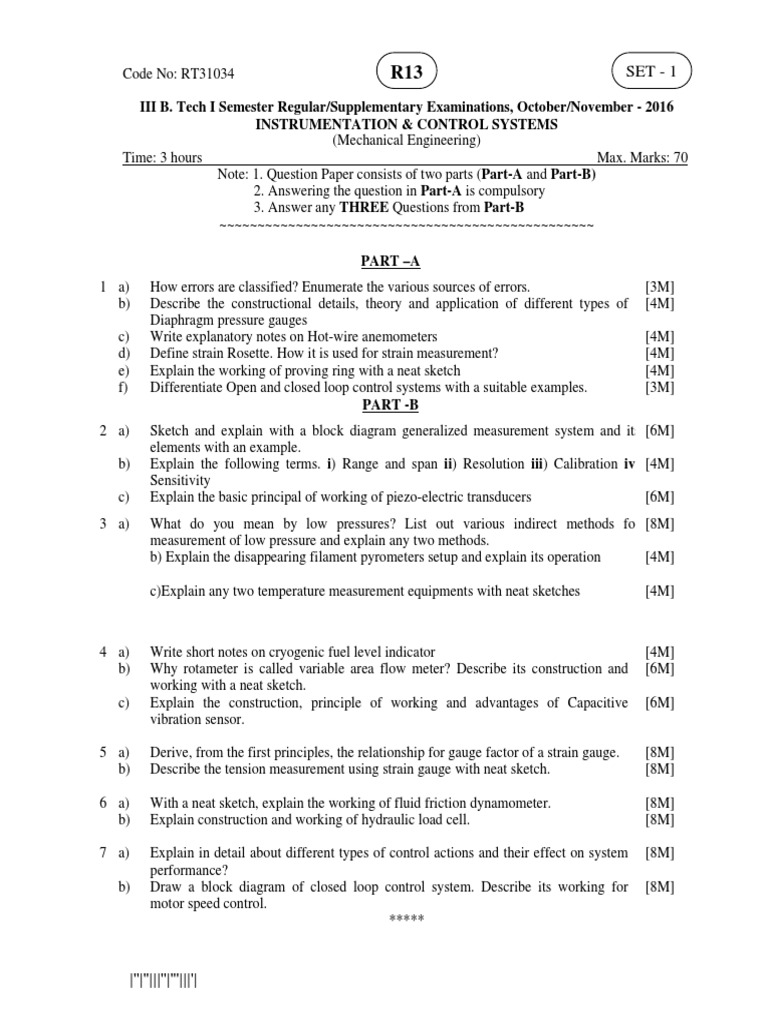 Instrumentation & Control Systems Exam Guide | PDF | Pressure ...