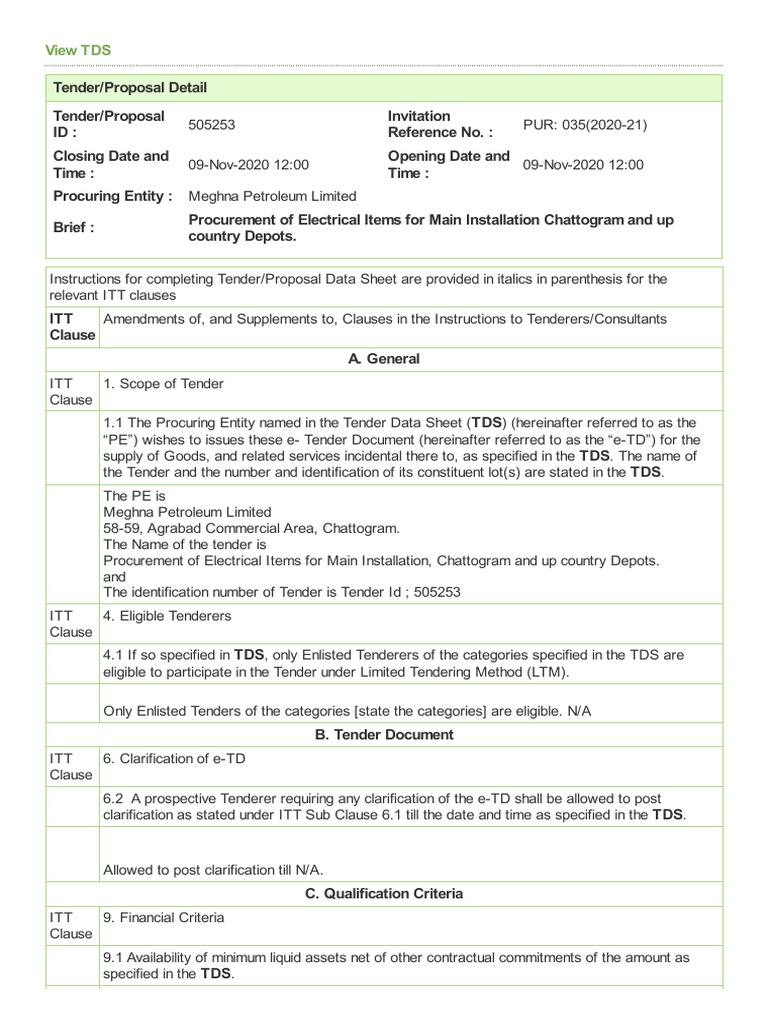 Section2 Tender Data Sheet (TDS) PDF Taxes Economies