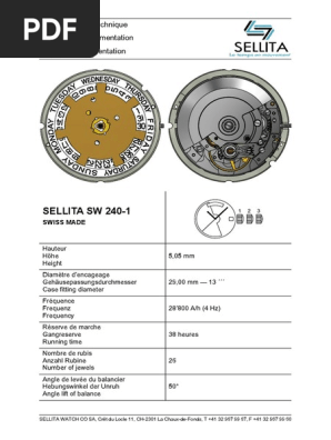 Brochure Technical Documentation Watch Movement Sellita SW240 1 PDF