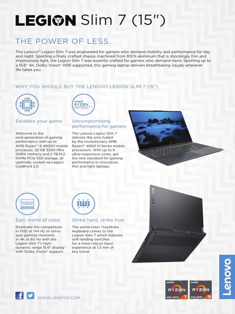 Lenovo Legion Slim 7 (15, AMD), Thin, powerful 15.6 AMD-powered gaming  laptop