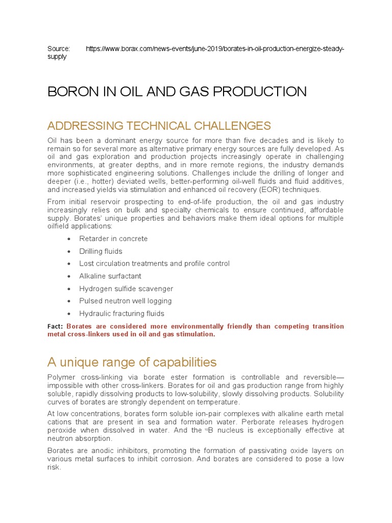 Boron in Oil and Gas Production | PDF | Hydraulic Fracturing | Enhanced ...