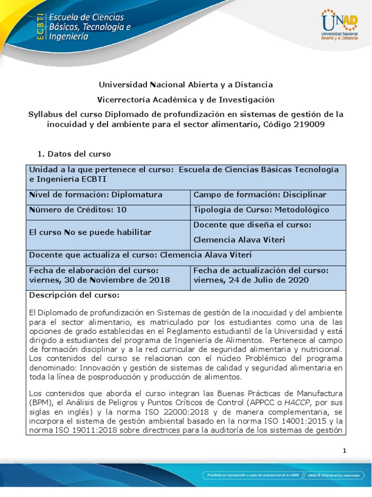Diplomado en Inocuidad Alimentaria 2019 | PDF | Análisis de Riesgo y ...