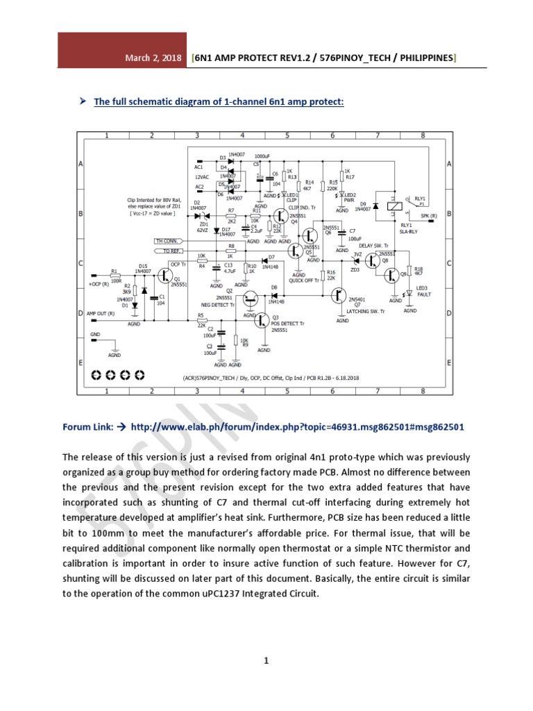 6N1 Amplifier Protection Circuit Guide | PDF | Amplifier | Relay
