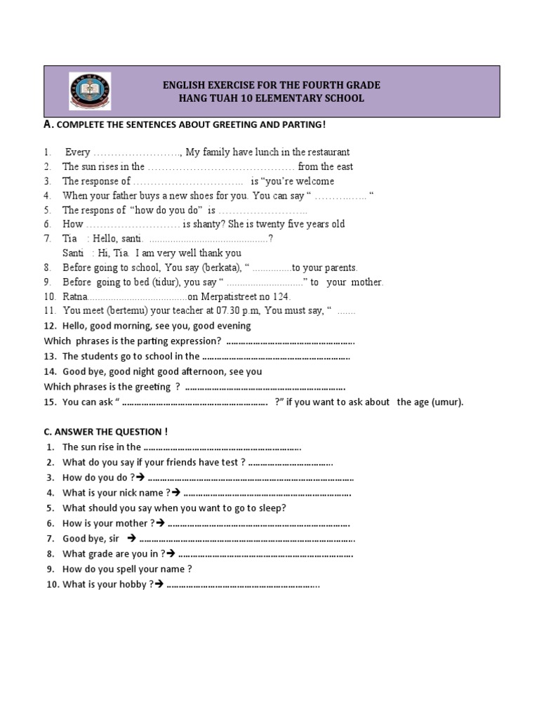 Greeting Exercises for Fourth Graders | PDF
