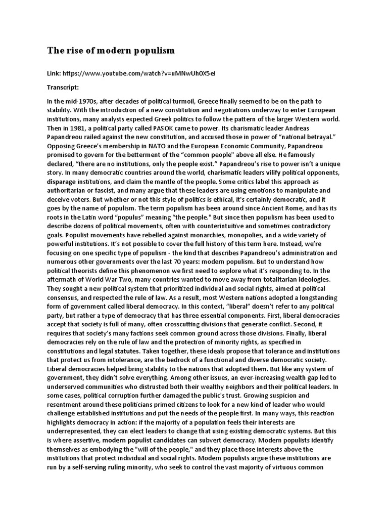 The Rise of Modern Populism | PDF | Populism | Liberal Democracy