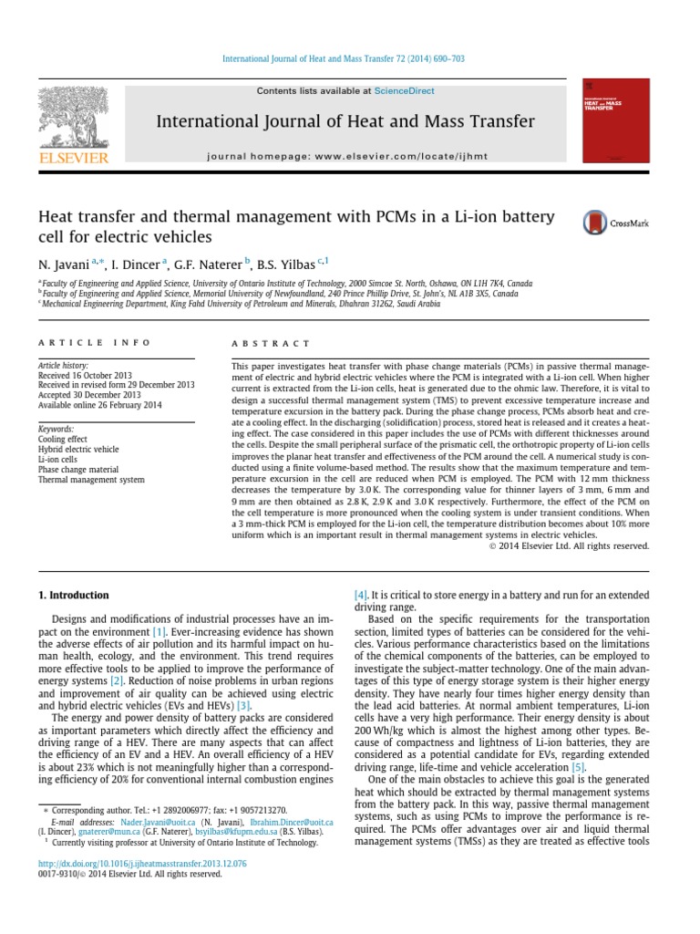 PCM Thermal Management in EV Batteries | PDF | Heat | Hybrid Vehicle