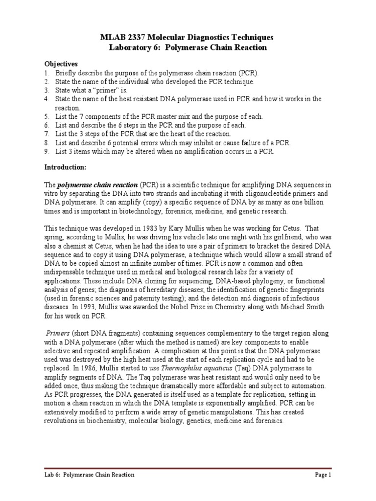 PCR Techniques for Lab Students | PDF | Polymerase Chain Reaction | Taq ...