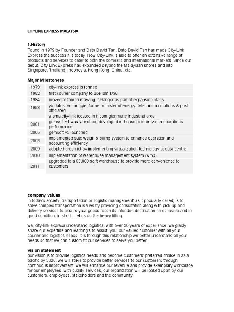 Citylink Express Malaysia Pdf Cargo Freight Transport