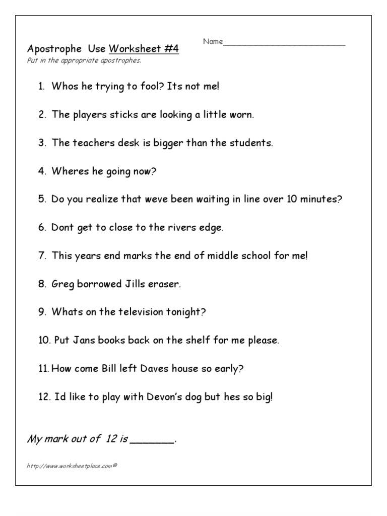 When To Use An Apostrophe Worksheet
