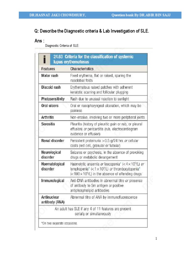SLE Diagnostic Criteria and Manifestations | PDF | Rheumatoid Arthritis ...