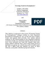 Response To "Worrying Trends in Econophysics": Jmccauley@uh - Edu