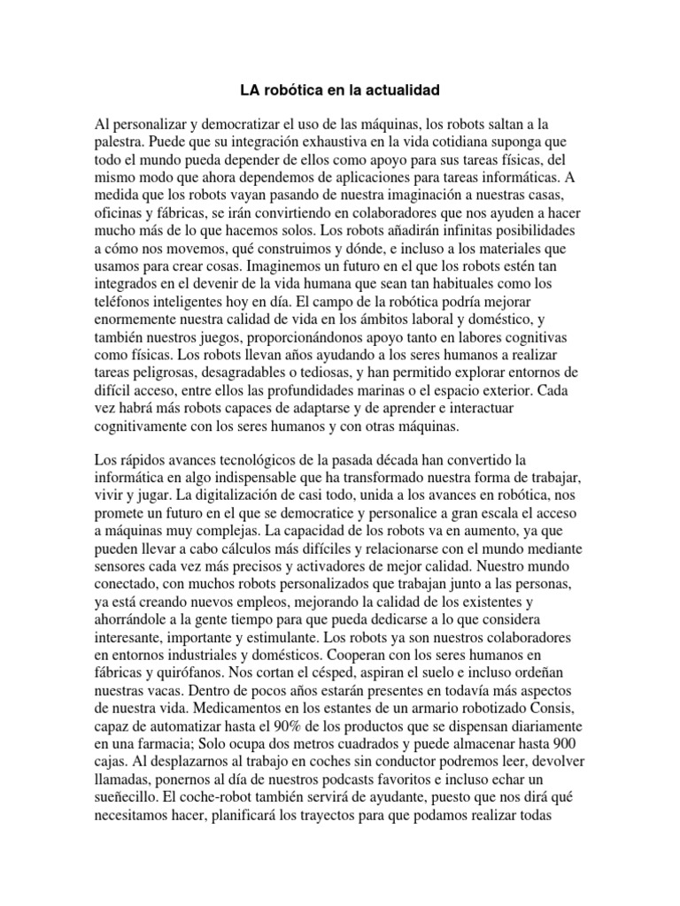 Avances y futuro de la robótica | PDF | Robot | Robótica