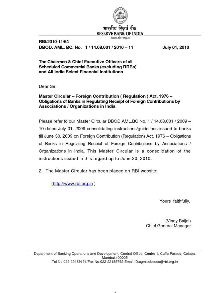 RBI master circular 201011 Cheque Banks
