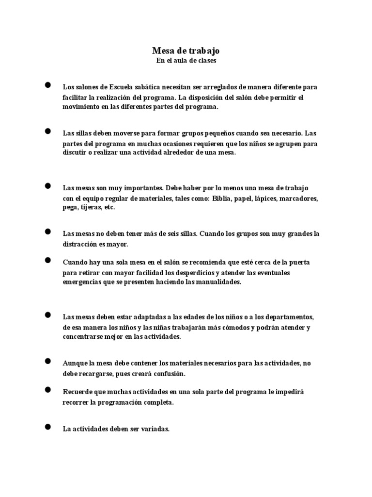 Mesa de Trabajo en El Aula | PDF
