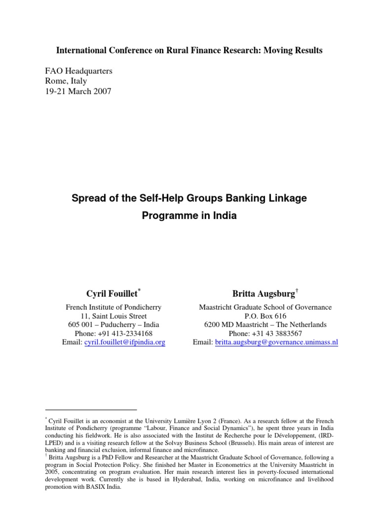 Spread of The Self-Help Groups Banking Linkage Programme in India | PDF