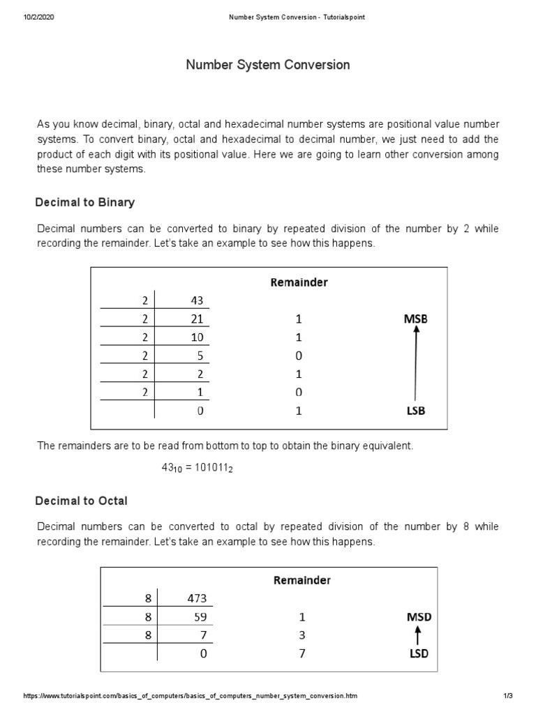 Number System Conversion - Tutorialspoint | PDF | Decimal | Discrete ...