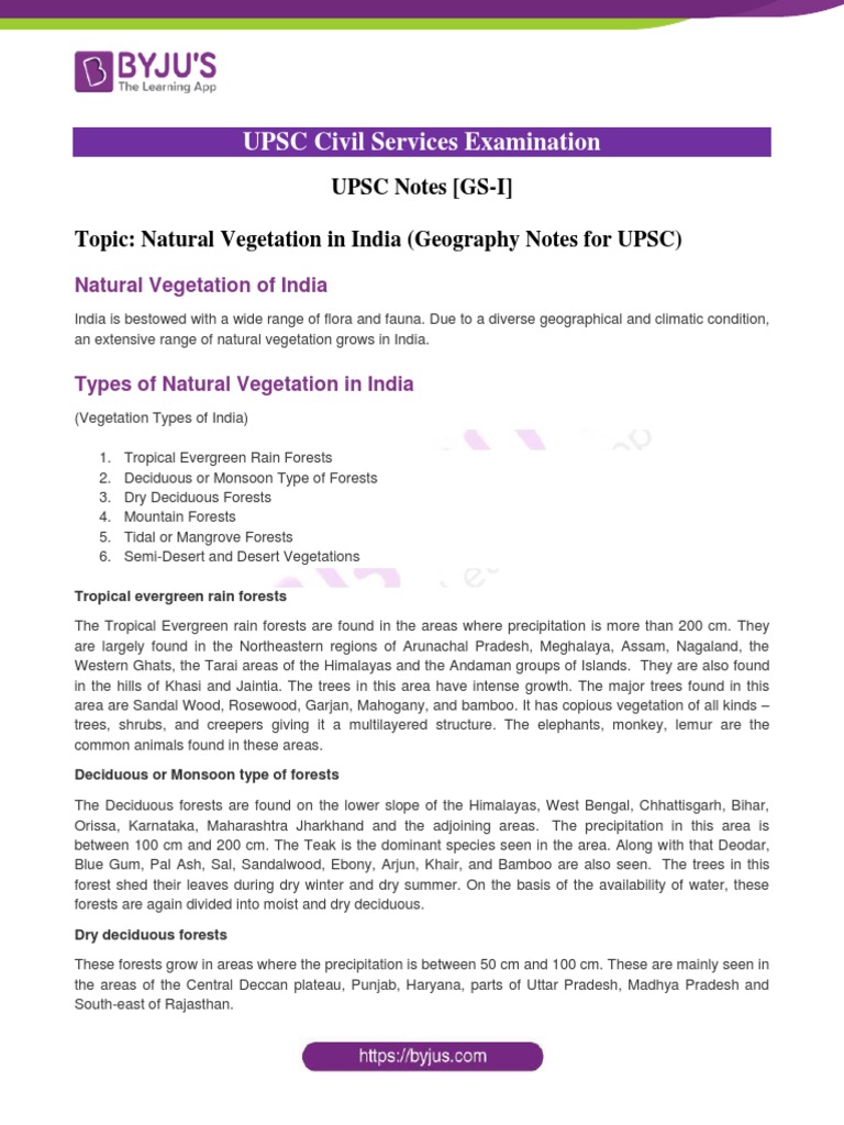 Natural Vegetation Types in India | PDF | Forests | Trees
