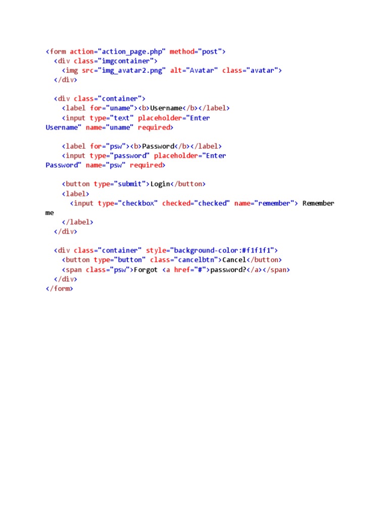 User Login Form HTML Code | PDF