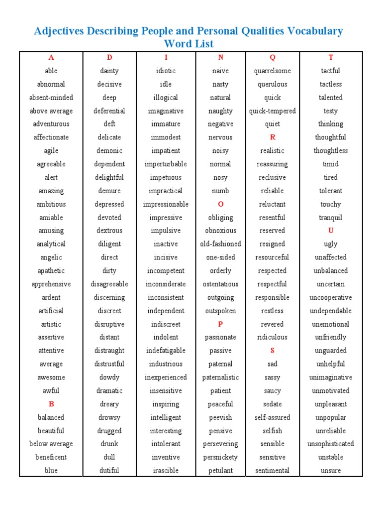 Adjectives for Describing People | PDF