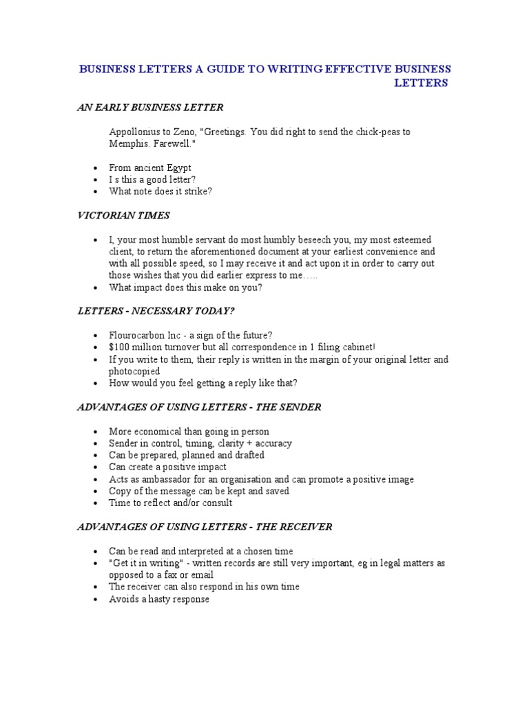 Business Letters A Guide To Writing Effective Business Letters