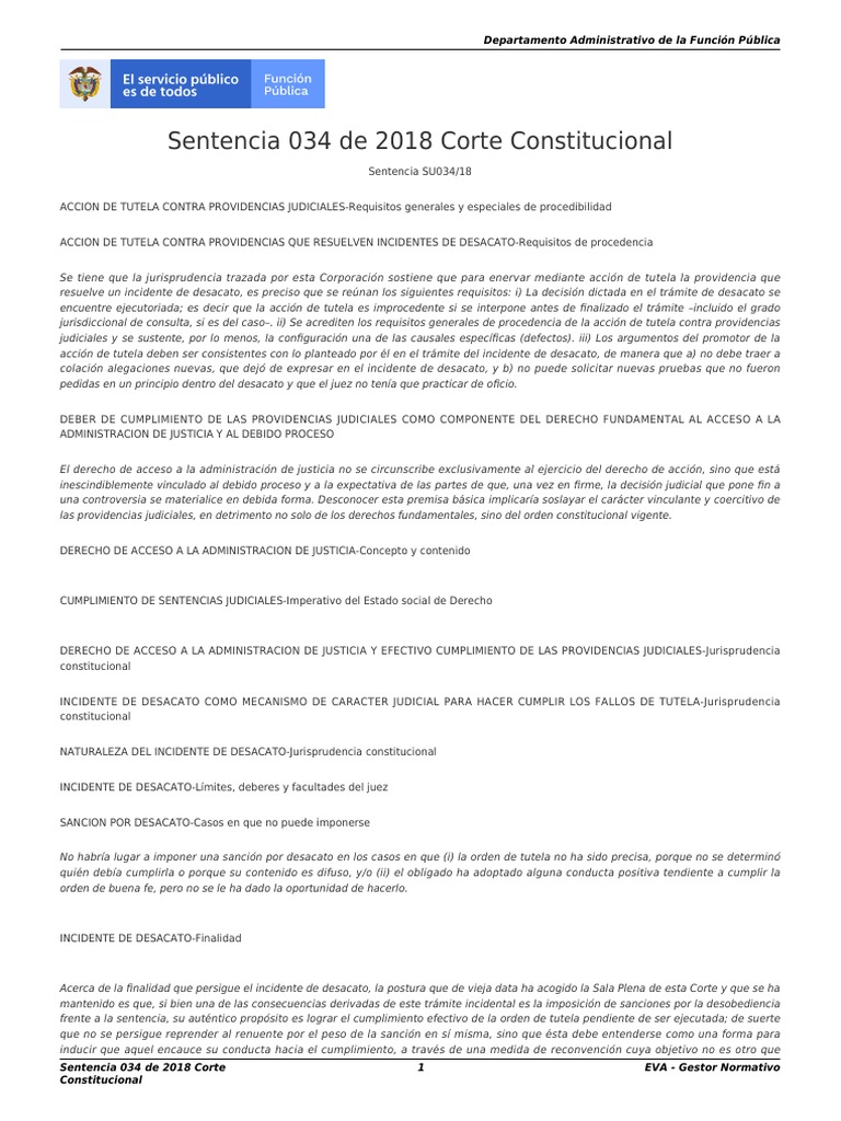 Sentencia 034 de 2018 Corte Constitucional | PDF | Caso de ley | Debido