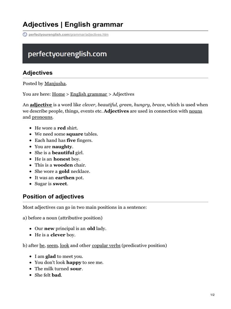 Understanding Adjectives in English | PDF | Language Arts & Discipline