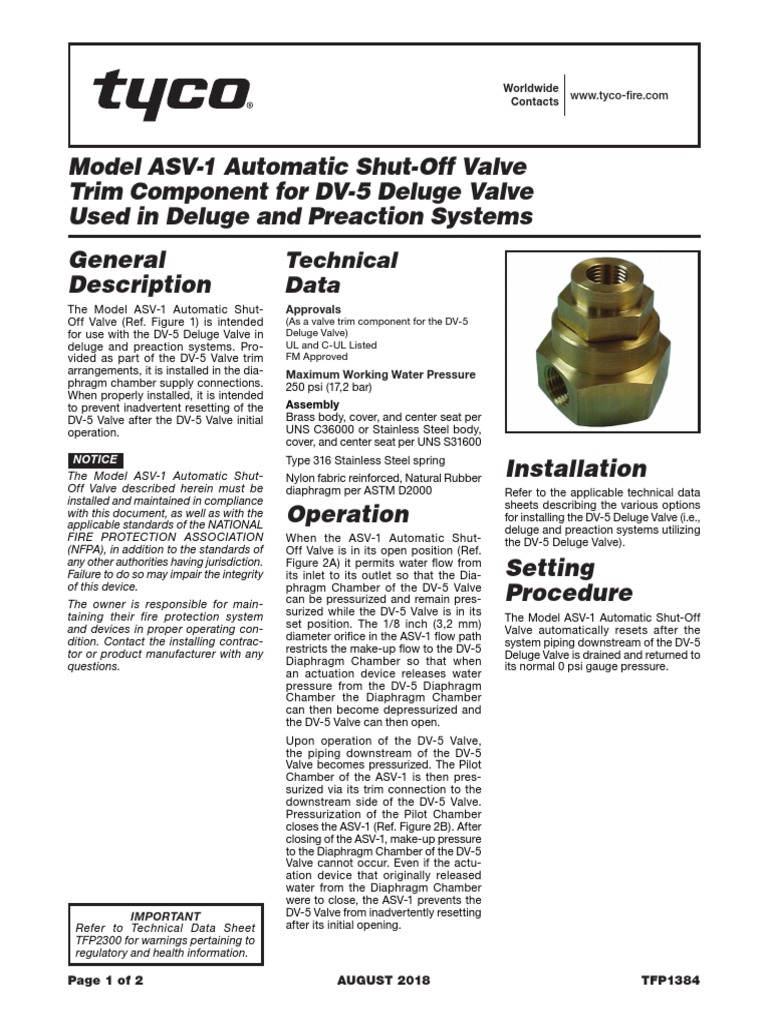 Automatic Shut-Off Valve - Tyco | PDF | Fire Sprinkler System | Valve