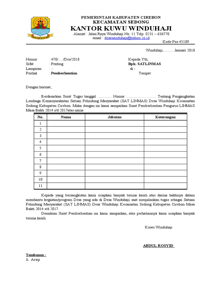 Surat Pemberhentian LINMAS | PDF