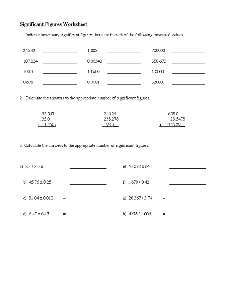 Significant Figures  PDF  Significant Figures  Computational Within Significant Figures Worksheet With Answers