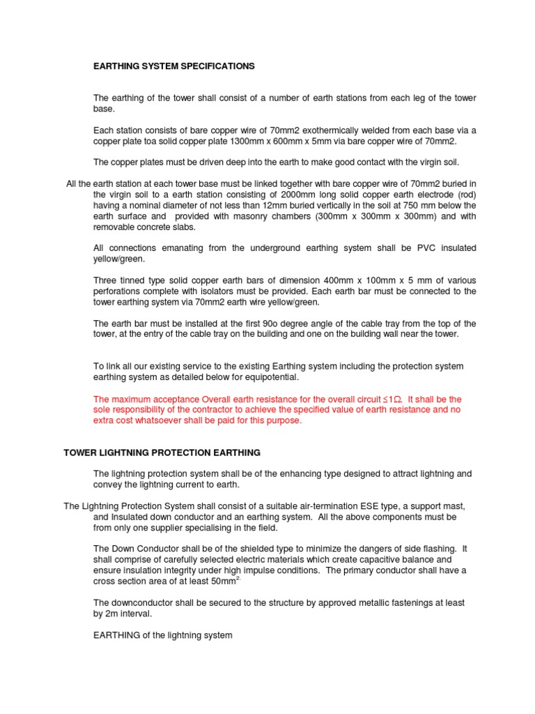 Earthing System Specifications | PDF | Wire | Electrical Conductor