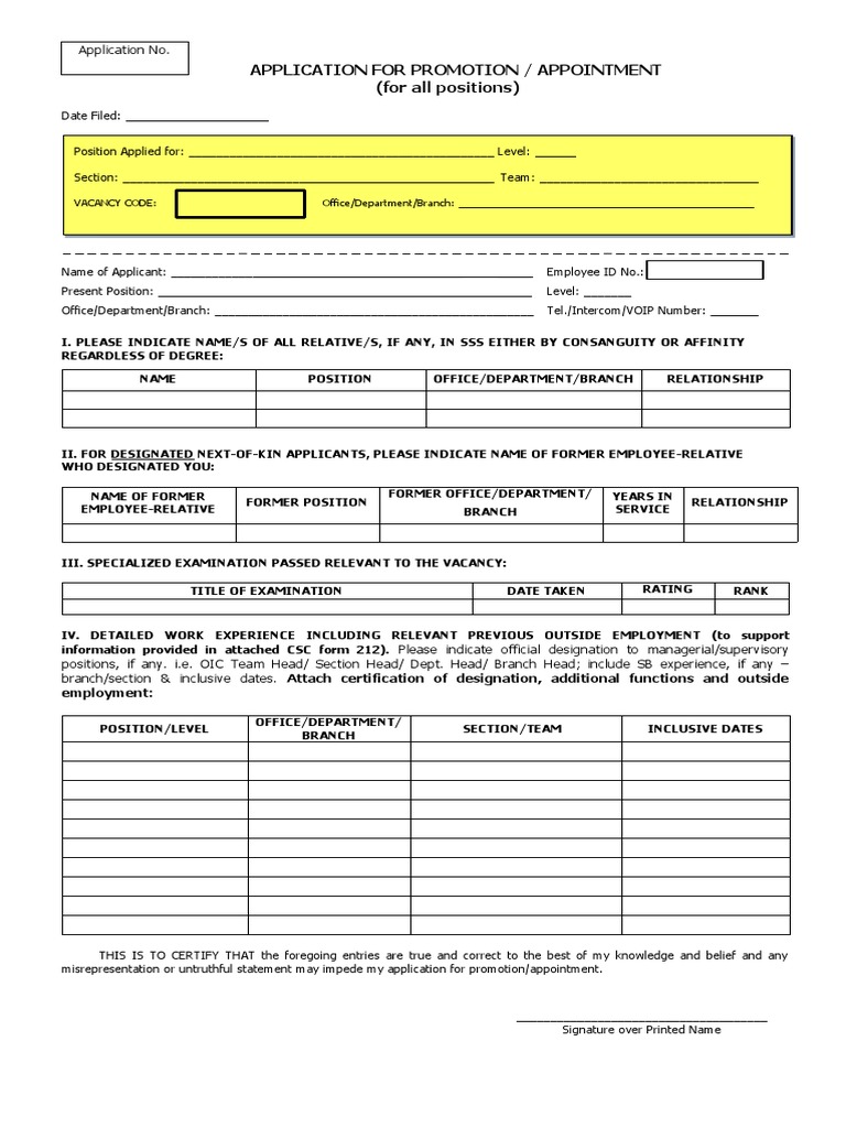 Promotion/Application Form SSS | PDF | Labour | Business