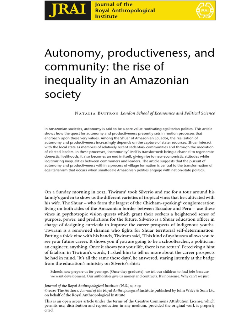 Shuar Autonomy and Inequality Dynamics | PDF | Autonomy | Family