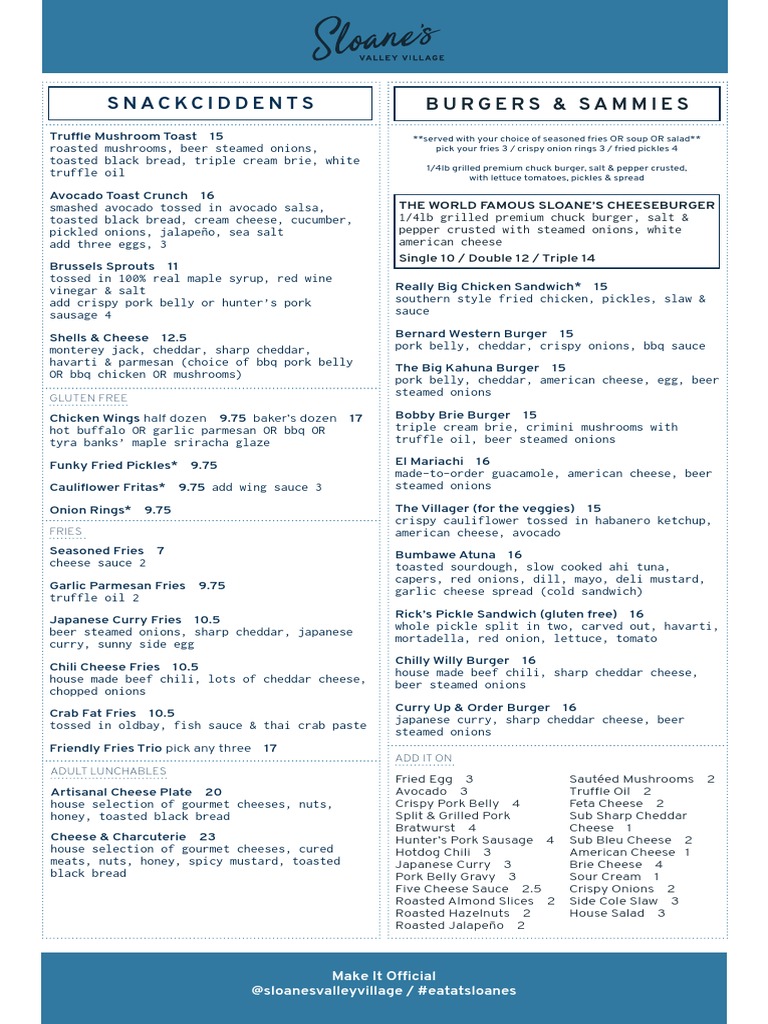 Sloanes Menu 090820 PDF | PDF | Hamburgers | French Fries