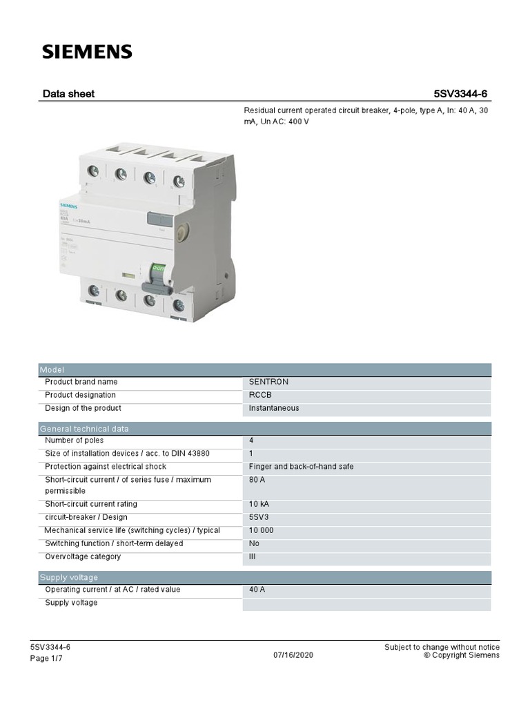 Data Sheet 5SV3344-6: Model | PDF