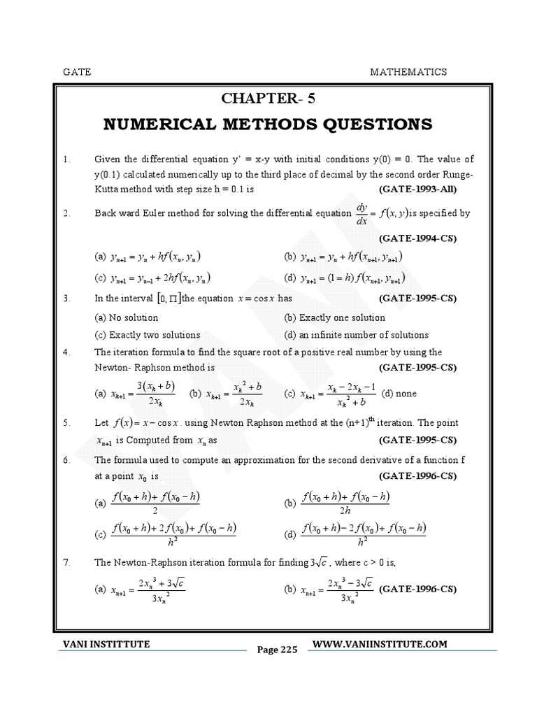 5.chapter-5 Numerical Methods Questions | PDF | Numerical Analysis ...