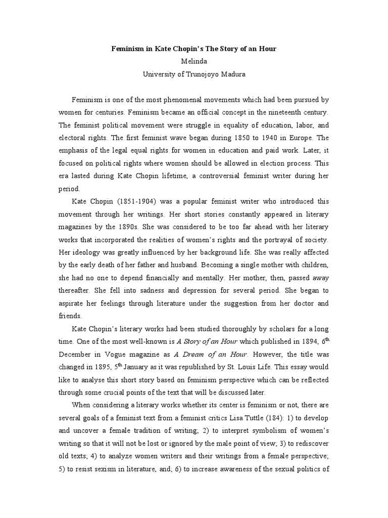 Feminism in Kate Chopin's The Story of An Hour PDF Feminism