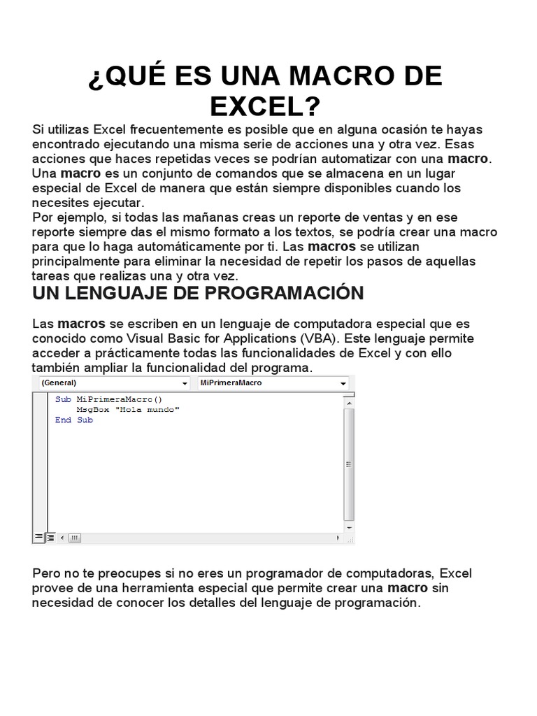 Qué Es Una Macro de Excel | PDF | Macro (informática) | Visual Basic ...