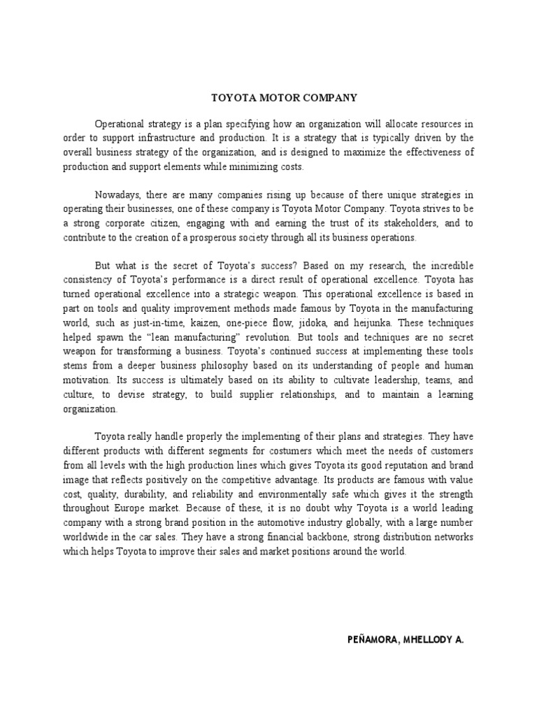 Toyota Motor Company | PDF | Toyota | Strategic Management