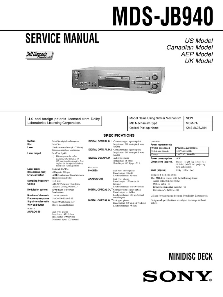 Service Manual: MDS-JB940 | PDF | Compact Disc | Electrical Connector