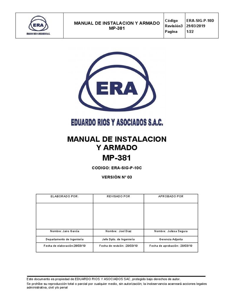 ERA-SIG-P-10C - Manual de Instalacion y Armado MP-381 | PDF | Corrosión