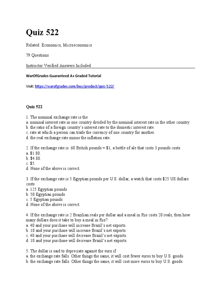 Quiz 522 Docx Japanese Yen Exchange Rate