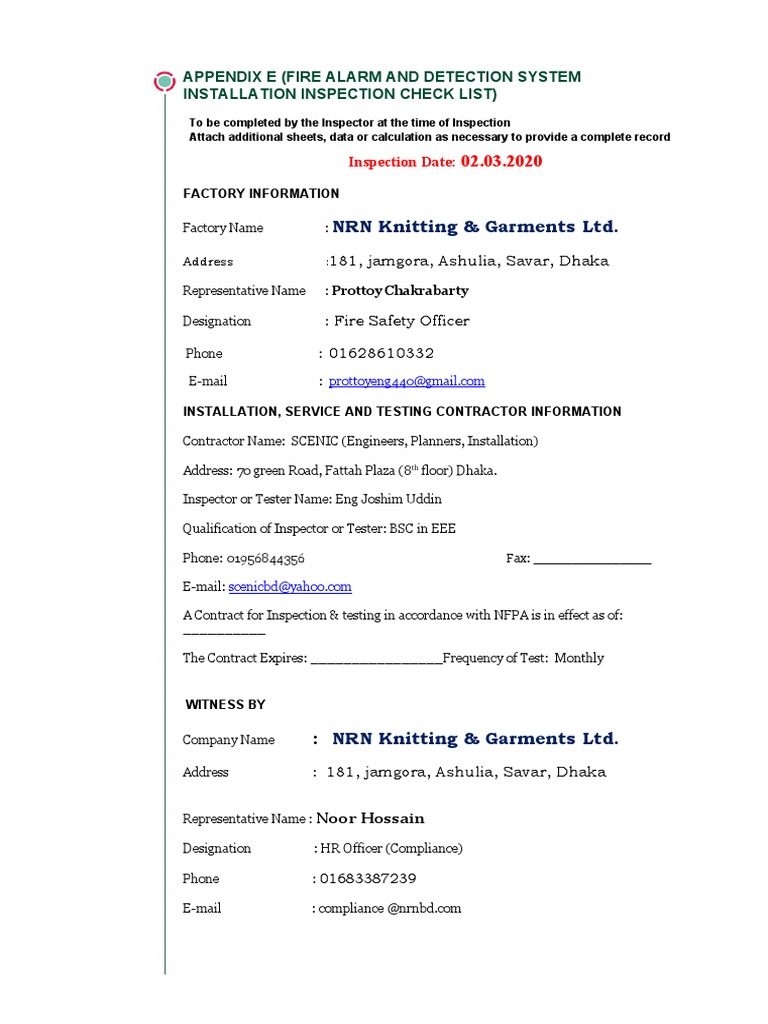Fire Alarm Installation Inspection Checklist | PDF | Fire Sprinkler ...