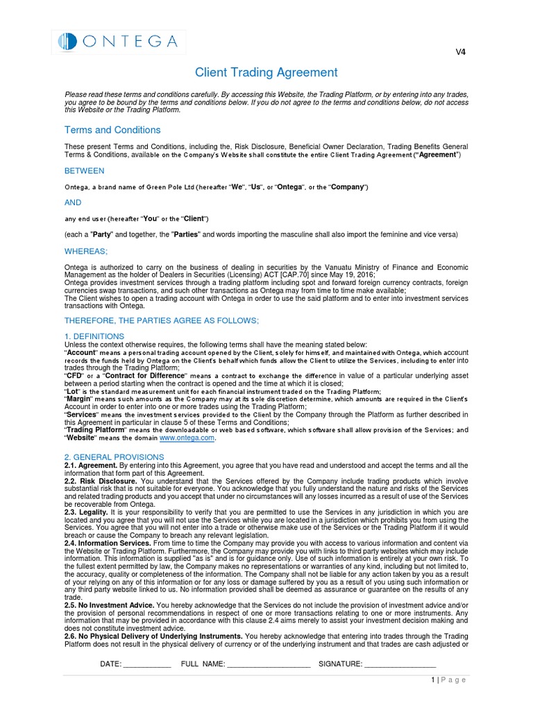 Client Trading Agreement: Terms and Conditions | PDF | Contract For ...