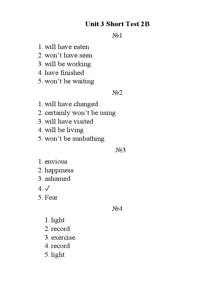 Unit 3 Short Test 2B Solutions | PDF