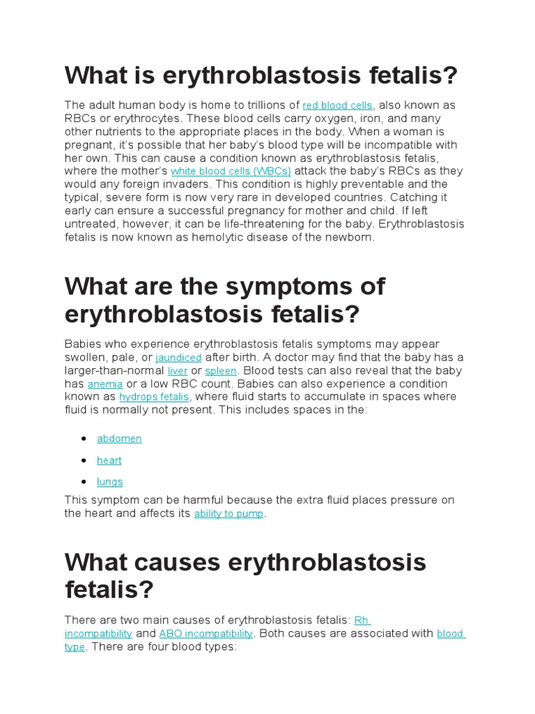 Erythroblastosis Fetalis Pdf Blood Type Tissue Biology