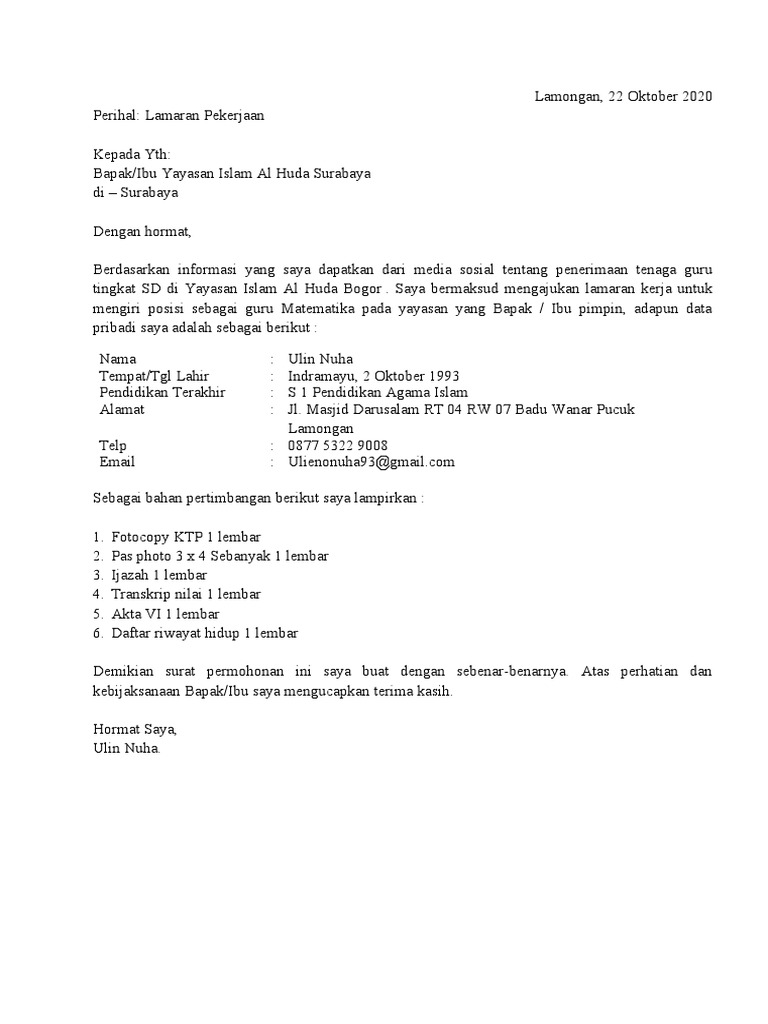 Download 74+ Contoh Surat Surat Lamaran Kerja Guru Matematika Terbaru Gratis