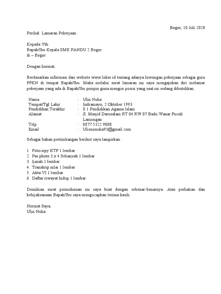 Download 95+ Contoh Surat Surat Lamaran Kerja Jadi Guru Terbaru Gratis