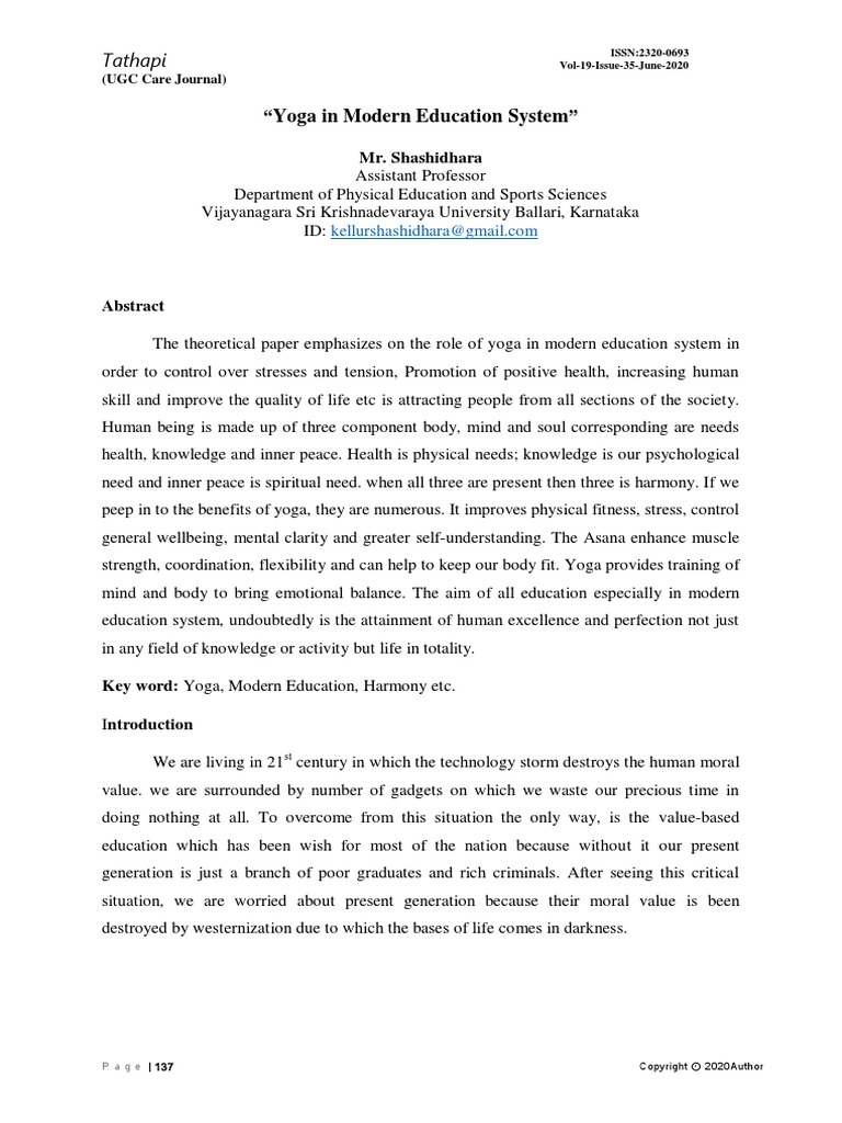 Yoga in Modern Education System PDF | PDF | Yoga | Psychological Concepts