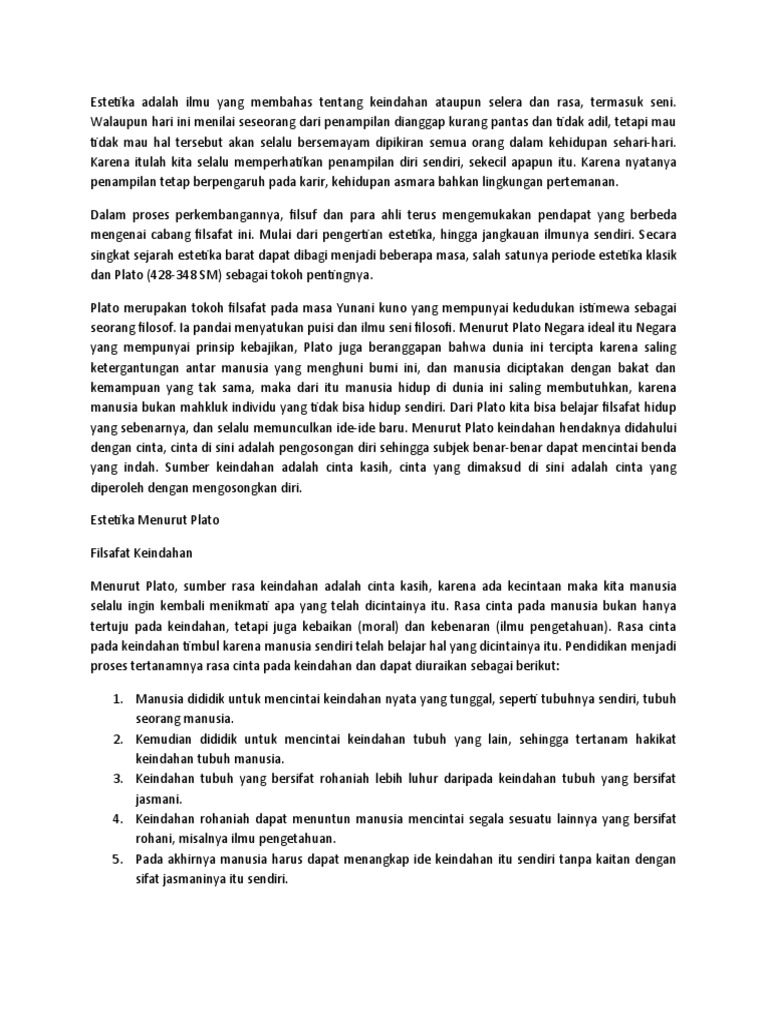 Kuliah 3 Estetika Estetika Menurut Plato Pdf
